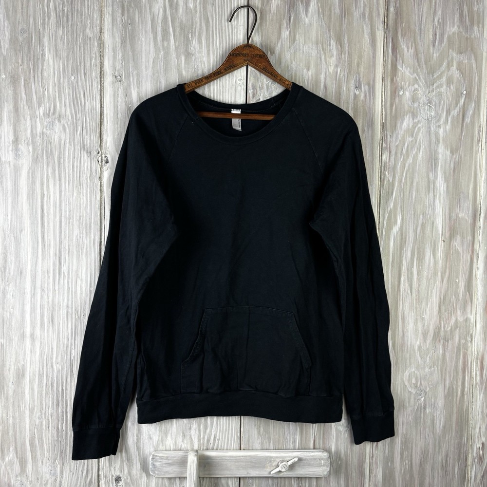 American Apparel Youth XL Long Sleeve T-Shirt Black Combed Cotton Tee USA Crew