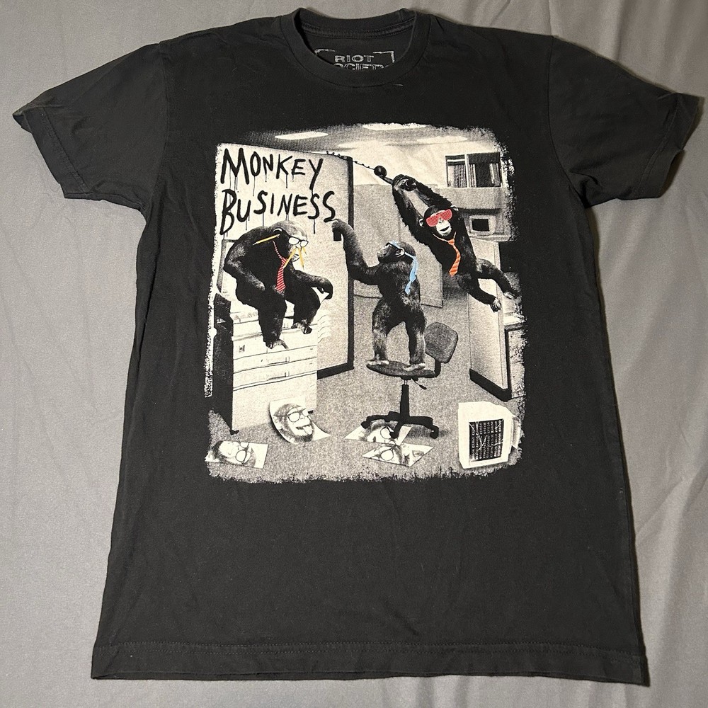 Riot Society T-Shirt Monkey Business Graphic Black Cotton Funny Tee Men’s Small