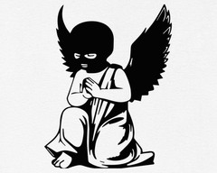 Praying Angel Kneeling Dark Wings Cherub Graphic T-Shirt