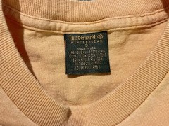 VINTAGE Timberland Weather Gear Mens T Shirt S Peach Embroidered Logo USA MADE