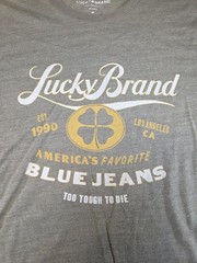 Lucky Brand T-Shirt Mens Medium Green Clover Graphic Tee Soft Tri-Blend Vintage