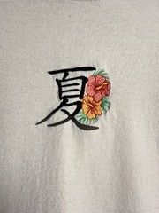 Riot Society Beige Tan Brown T-shirt Japanese Kanji Hibiscus Flower Floral MED