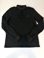 AllSaints Mens Medium Black Long Sleeve Jersey Knit Shirt Ramskull Band Collar