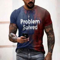 Men’s T Shirts Problem Solved Bloody Print Tees Fashion Horrible Halloween Short