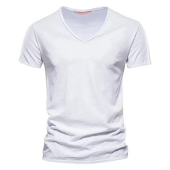2024 hot summer men’s new solid color V-neck pure cotton short sleeved T-shirt h