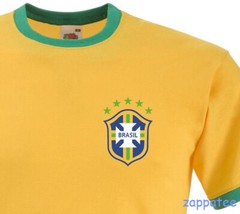 BRASIL Ringer T Shirt. Slim fitting Brazil Soccer Football inspired Tee S to 3XL