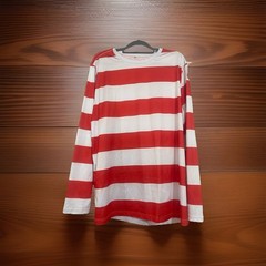 Where’s Waldo Men’s Shirt Striped Costume Stretch Red White Long Sleeve XXL