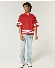 Hollister Men’s L red Breathable Mesh V-Neck Short Sleeve Striped T-Shirt
