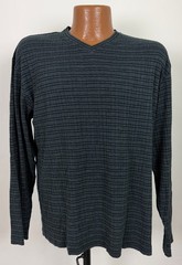 Vintage Y2K Ribbed V-Neck Shirt Men Medium Stretchy Black Gray Striped Claiborne