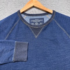 American Eagle Thermal Shirt Mens XL Blue Raglan Sleeve Long Sleeve Preppy