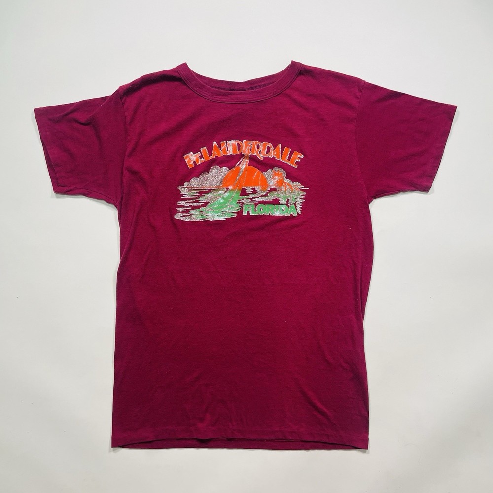 True Vintage 1970s Ft Lauderdale Florida Beach T-Shirt Red Size XL