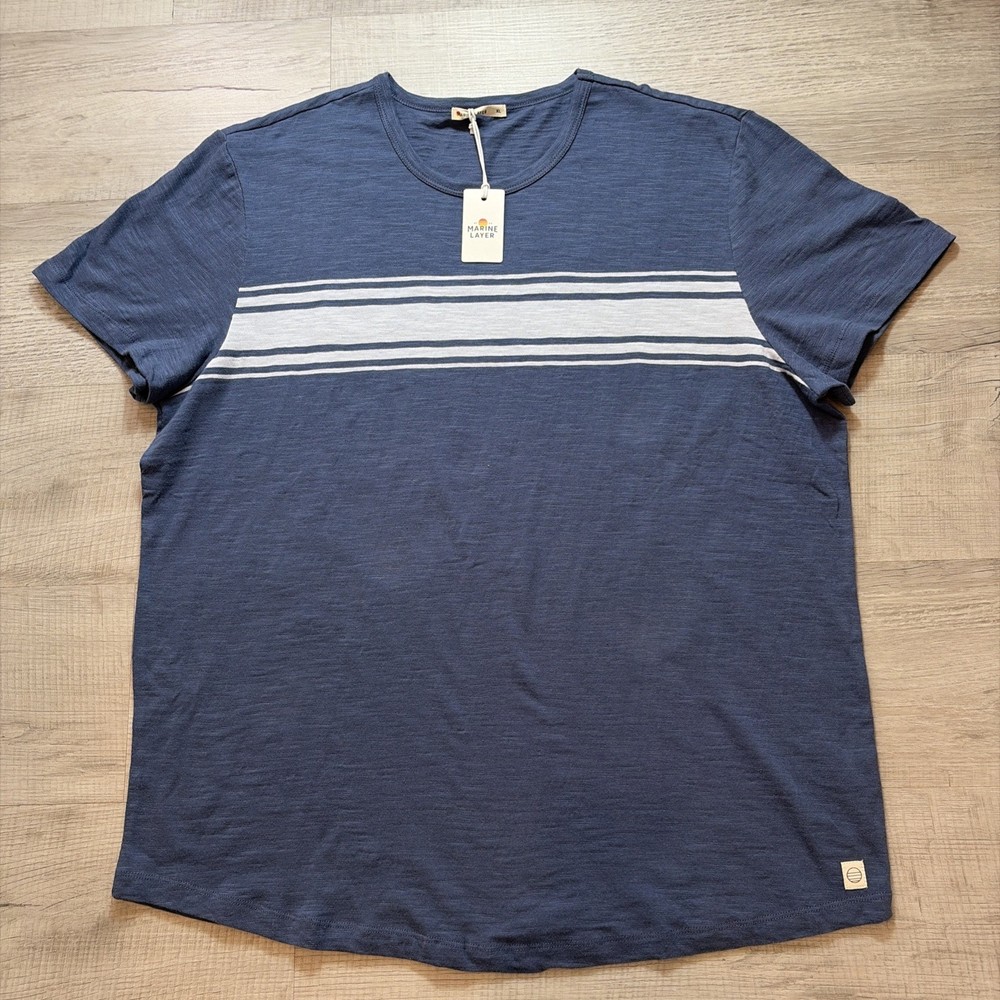 NWT MARINE LAYER VINTAGE HEAVY SLUB STRIPE TEE MENS XL NAVY BLUE PREPPY Y2K NEW