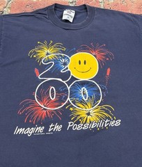 Vintage Walmart Smiley Face Fireworks Graphic Navy Blue T Shirt 2000 Medium USA