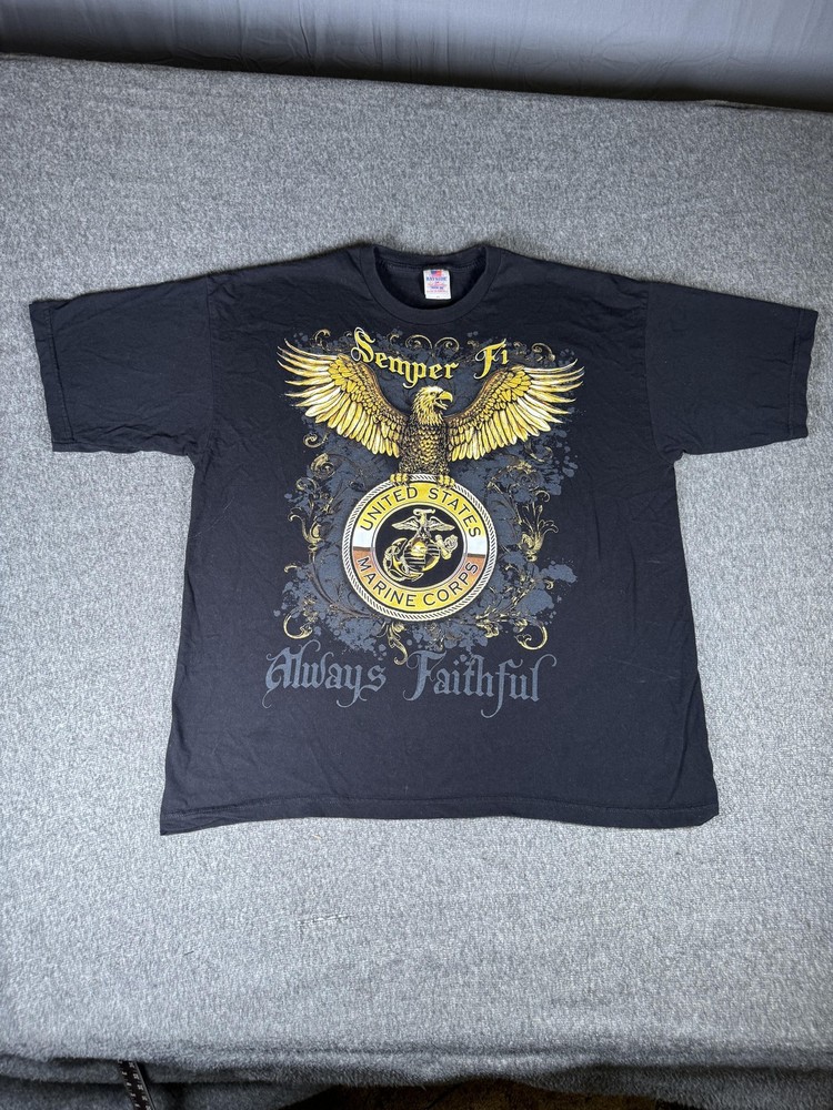 US Marine Corps Semper Fi Shirt Mens XL Black Bayside Always Faithful Tee