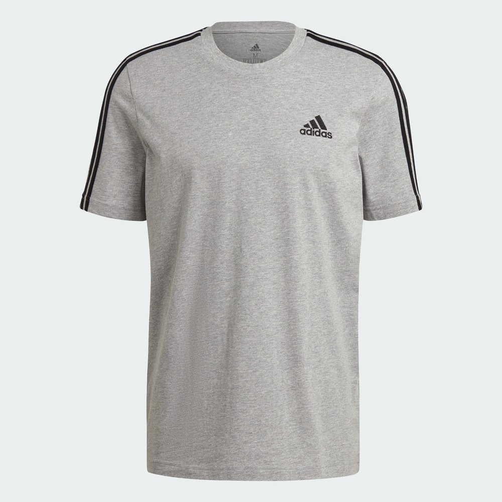 Adidas Essentials 3-Stripes T-Shirt Men’s size M Gray Crew-Neck Short Sleeve NEW