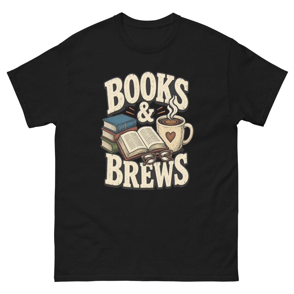 Books & Brews Book Lover T-Shirt Reading Coffee Lover Graphic Tee
