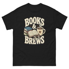 Books & Brews Book Lover T-Shirt Reading Coffee Lover Graphic Tee