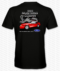 1993 FORD SVT MUSTANG COBRA Full Color DTG PRINTED T-Shirt BLACK, RED & TEAL