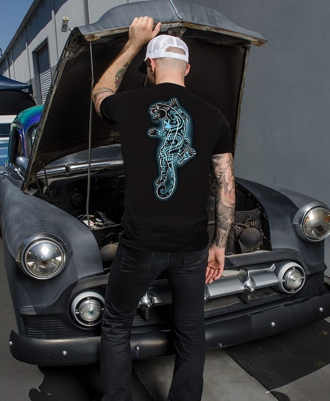 NWT Lowbrow Art Co Mens TATTOOED PANTHER Tee Shirt BLACK SM-2XLARGE MADE IN USA