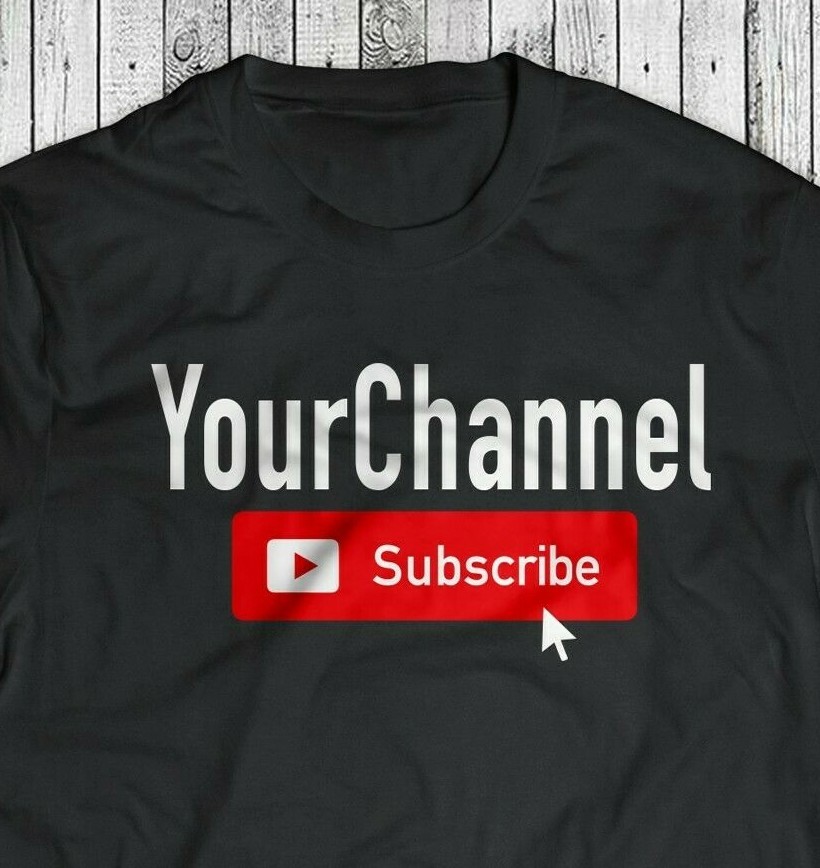 SUBSCRIBE YOUTUBE Your Channel Custom T-Shirt – Your Text Your Text – White Gray