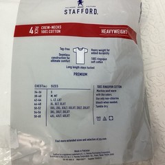 Stafford Heavyweight Premium Cotton White Crew Neck T-Shirts, 4 pack,Large, NEW