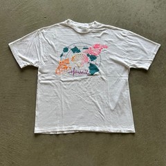Vintage 80s Hawaii Shirt Size XL White Island Map Seashells Maui Oahu USA Made