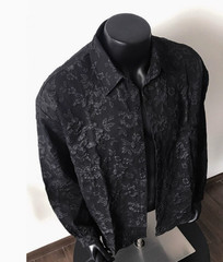 Vintage Japanese Style Textured Floral Shirt Mens Long Sleeve Button Up Tops