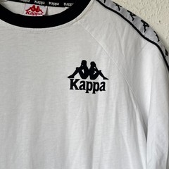 Kappa Banda T-Shirt – White/Black Ringer Tee with Logo Tape Sleeves – XL