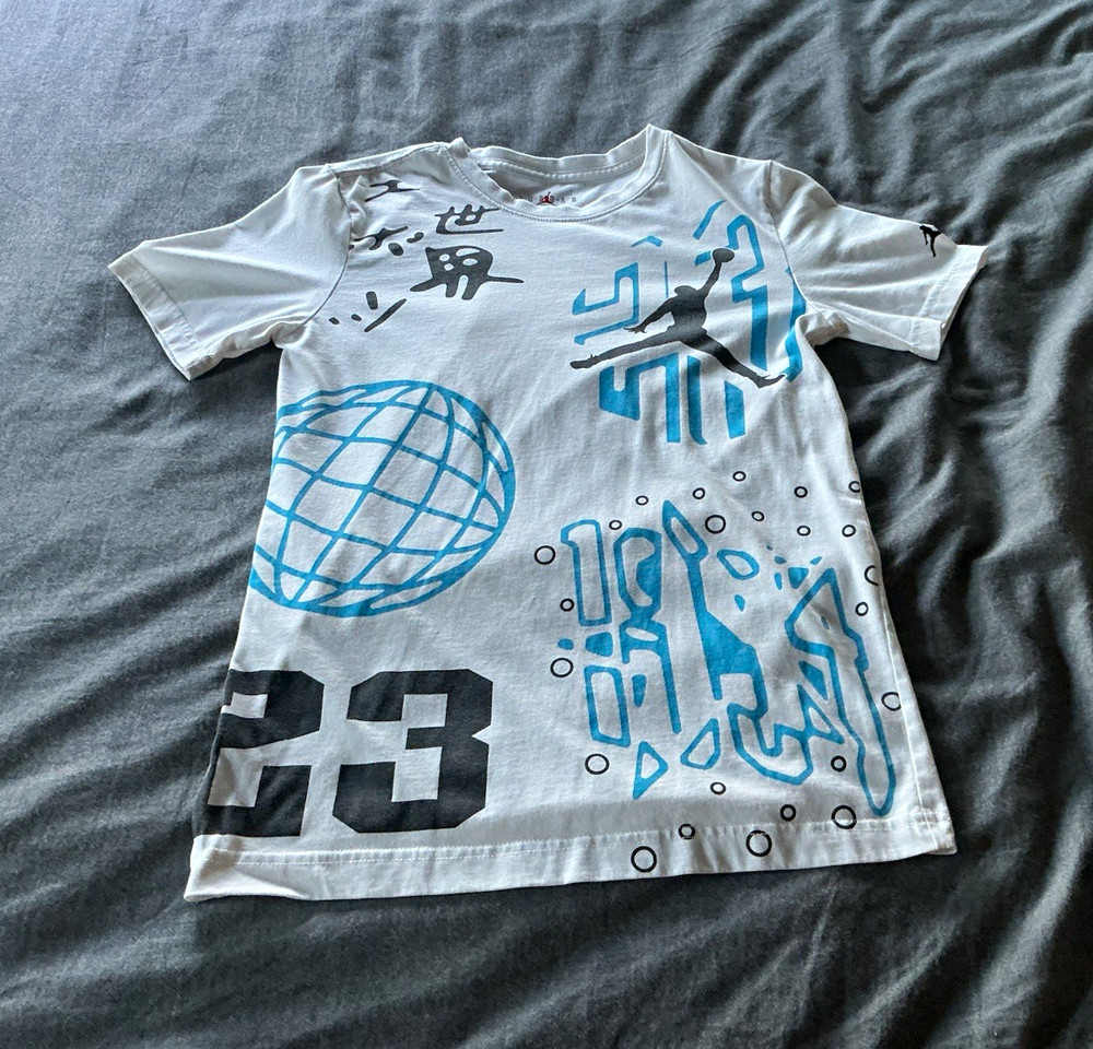 Jordan Air Jordan kids L White Cotton Crew Neck Short Sleeve Graphic Logo Tee