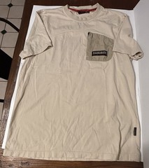 Napapijri Geographic Men Large Tan Beige Zipper Pocket 100% Cotton T-Shirt