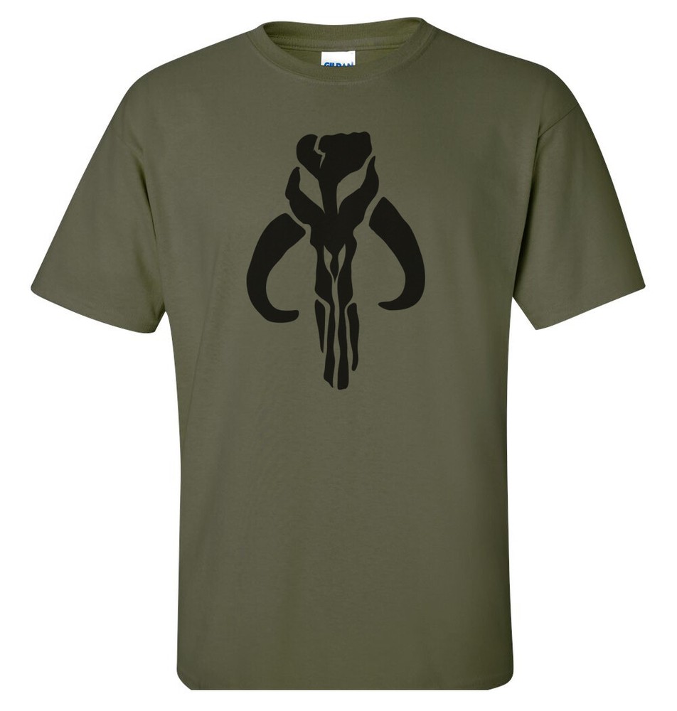 Mandalorian Boba Fett Star Wars T-shirt Black on Military Green