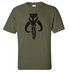 Mandalorian Boba Fett Star Wars T-shirt Black on Military Green