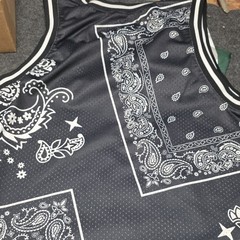 rue21 Black/White Paisley Bandana Mesh V-Neck Sleeveless Tank Top, Men’s M