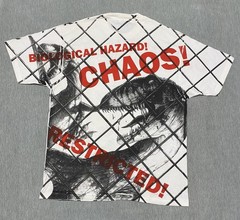 Vintage Jurassic Park Shirt XL Velociraptor AOP Cage Danger 1993 Movie Promo 90s