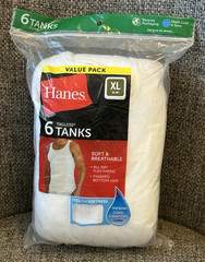 MENS HANES 6 PK TAGLESS WHITE TANKS SOFT BREATHABLE LONG LENGTH SIZE XL 46″-48″
