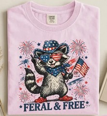 Feral and Free Raccoon Shirt Patriotic USA July 4th Tee