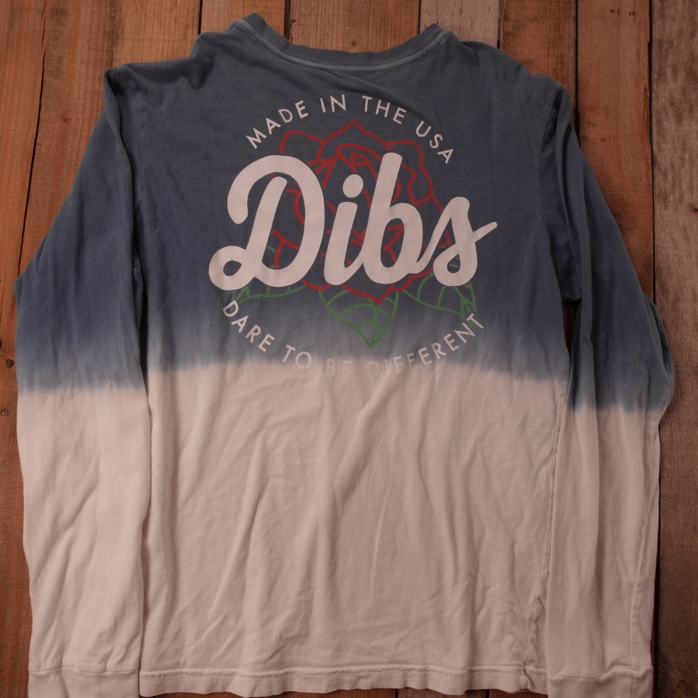 Dibs Men’s S Long Sleeve T-Shirt Blue White Tie-Dye Rose USA Graphic Cotton