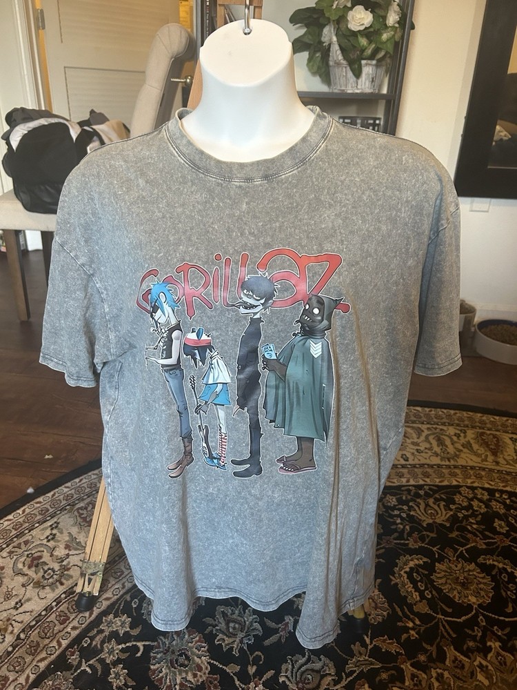 Gorillaz XL Band Tee Shirt Gray Acid Wash