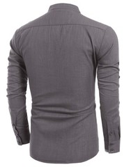 Men’s Cotton Hemp Long Sleeve Casual Beach Henley Shirt(GREY,L)