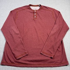 Tommy Bahama Shirt Mens XLT Red Long Sleeve Henley Contrasting Trim Button