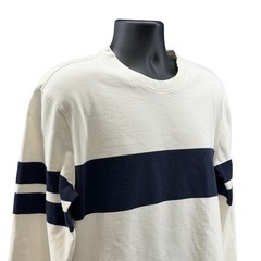 J.Crew Oarsman Mens M Cream Navy Blue Always Striped Long Sleeve Cotton Crewneck