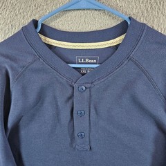 LL Bean Mens XXL Henley Shirt Navy Blue Cotton Waffle Knit Long Sleeve