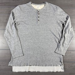 On The Byas Henley Shirt XL Grey Longer Length Layered Hem Long Sleeve