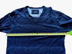 Maceoo Paris USA Shirt Men 6 / 2XL Navy V Neck Flip Cuff Long Sleeve