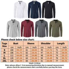Mens Casual Henley T-shirt Solid Slim Fit Button Pullover Long Sleeve Tops Tunic