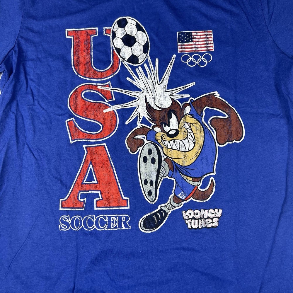 Taz Looney Tunes Team USA Tasmanian Devil Soccer T-Shirt Royal Blue Youth Large