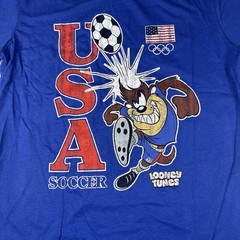 Taz Looney Tunes Team USA Tasmanian Devil Soccer T-Shirt Royal Blue Youth Large