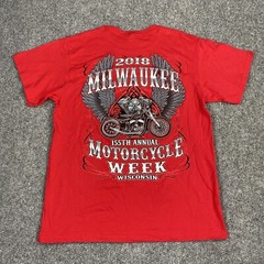 Suna Mens Milwaukee Motorcycle Rally T Shirt 2018 Red Short Sleeve Size Large