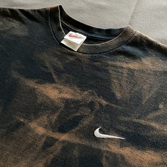 Vintage 1990s Nike T Shirt Mens Large Black Bleach Dye Swoosh Embroidered USA