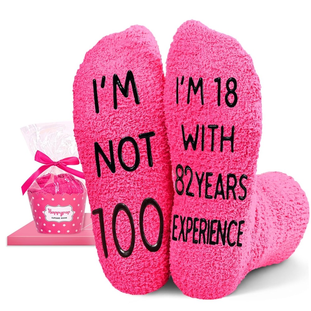 91-100 Birthday Socks Women Dark Pink Gift for Elderly Lady